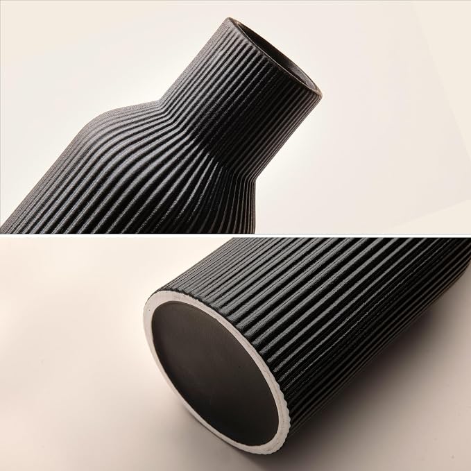 Black Ceramic Tall Vase, Modern Smooth Vertical Ribbed, Nordic Minimalist - Image 8