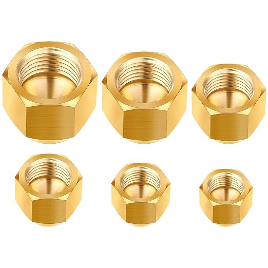 Gisafai 6 Pcs Brass Pipe Caps Compression Cap Stop Valve Sae 45 Degree & Gas by Gisafai