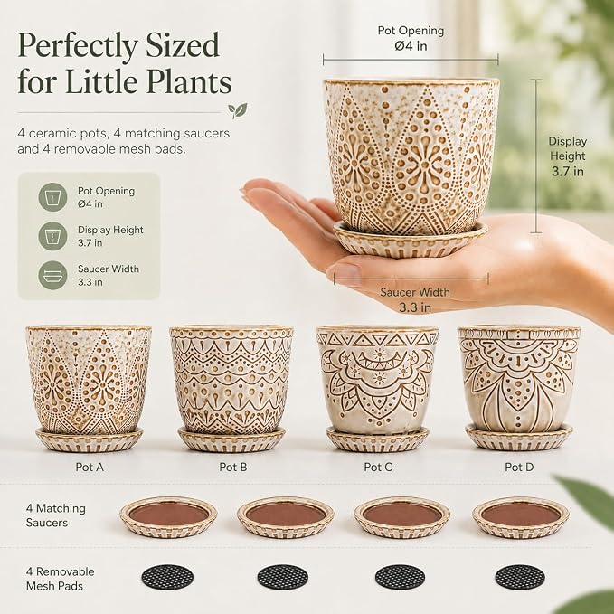 Gepege Ceramic Succulent Pots, 4 Inch Small Plant Pots - Image 2