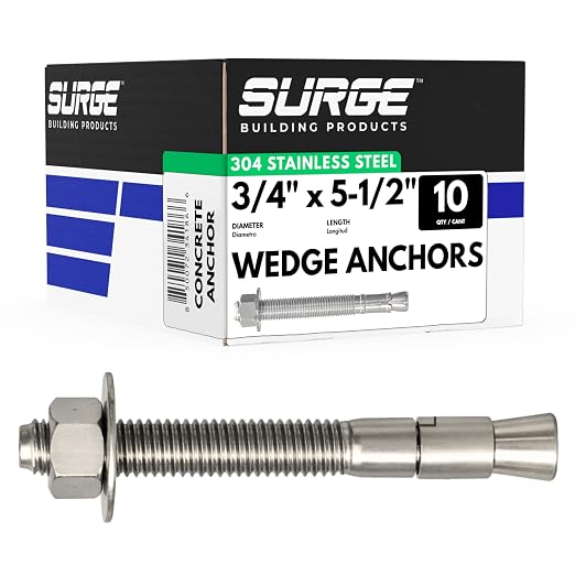 3/4" X 5-1/2" 304 Stainless Steel Wedge Anchors by SurgeBuildingProducts