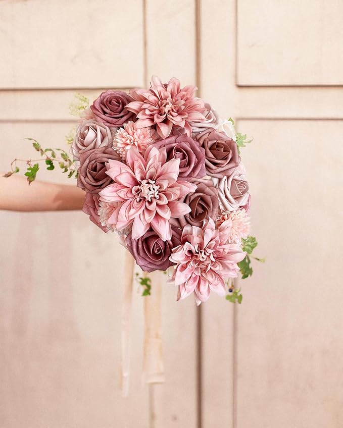 FACINOC Dusty Roses Artificial Flowers Pink Fake Flower Bulk Box Set | DIY - Image 5