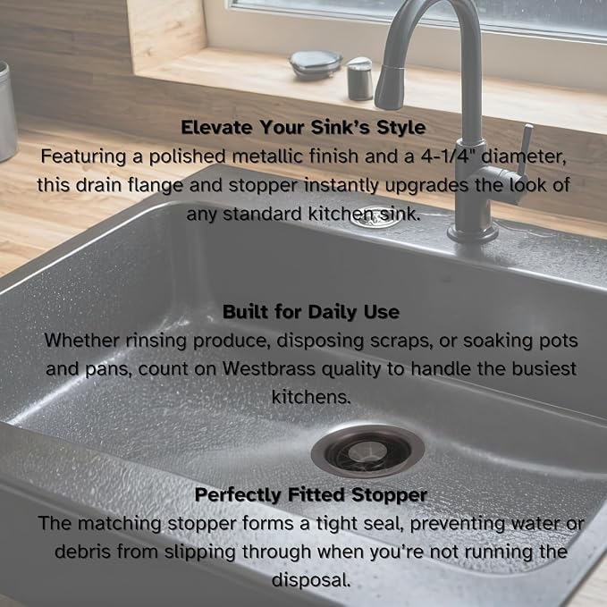 Westbrass A2089-11 4-1/4" Kitchen Sink Waste Disposal Drain Flange and Stopper - Image 5