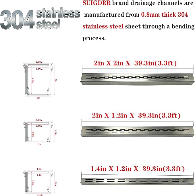 304 Stainless Steel Trench Drain Kit, Narrow Channel Drain - Image 2