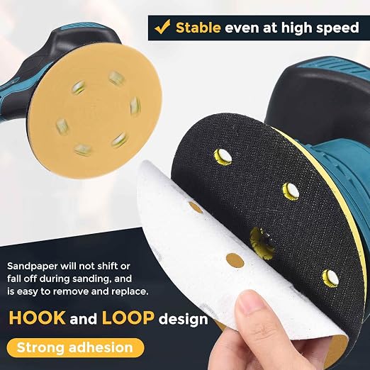 HARFINGTON 50Pcs 5Inch Sanding Discs 40Grit Yellow Aluminum Oxide 8 Hole | Hook - Image 3