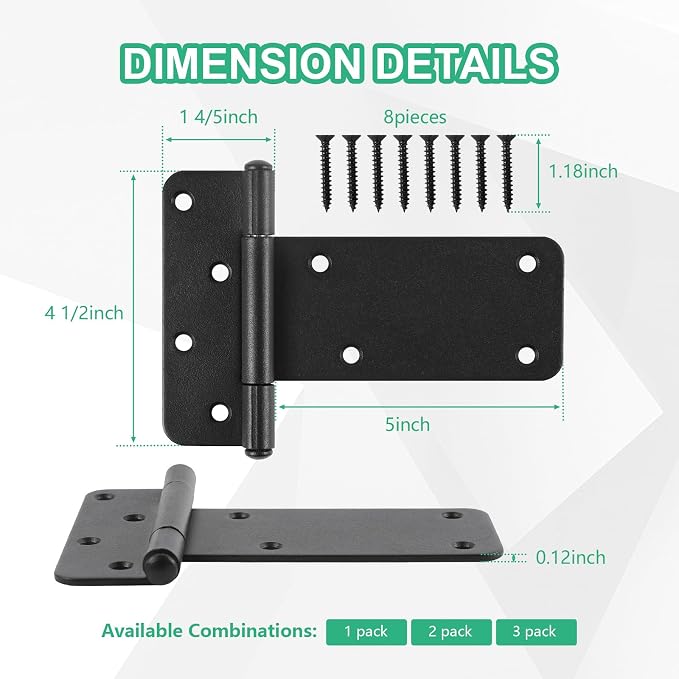 5“ Gate Hinges, 260 Lbs Capacity, 6 Pack Matte Black Heavy Duty Hinge | Door - Image 2