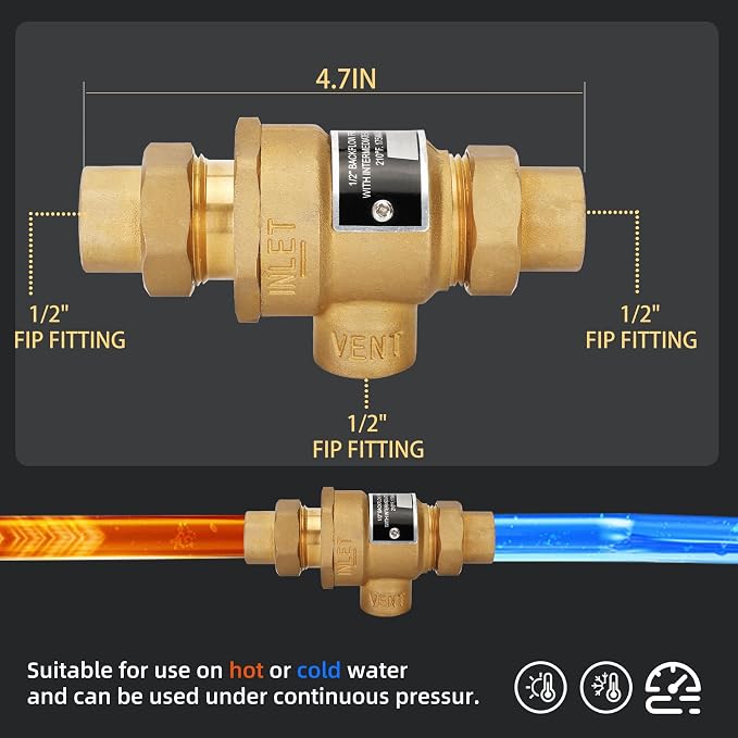 1/2 Inch M3 Backflow Preventer Brass Dual Check Valve | - Image 4