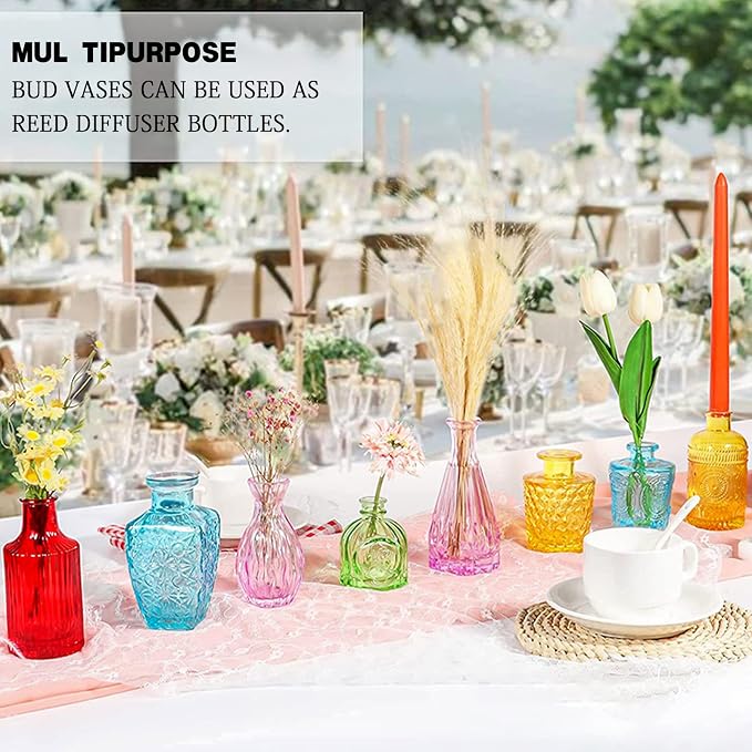 Color Bud Vases in Bulk -Glass Colorful Bud Vase Set Small Flower Glass - Image 5