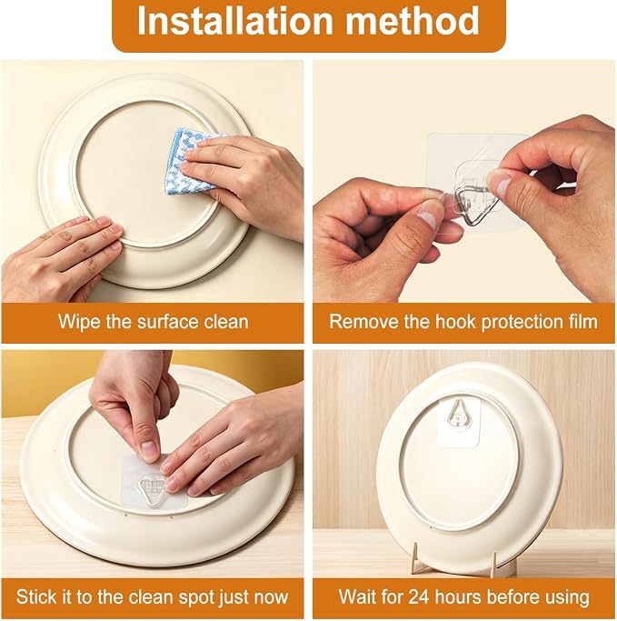 20 Pcs Clear Adhesive Plate Hangers, Invisible Vertical Wall Art Display Holder - Image 4