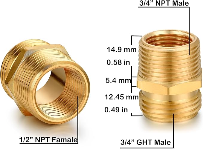Garden Hose Connector Adapter, 3/4" GHT male and 3/4" NPT male Connectors - Image 2