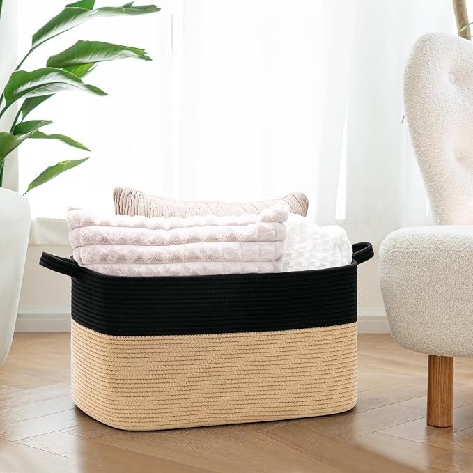 Goodpick Large Woven Blanket Basket, Bedroom & Nursery Organization, Reinforced - Image 2