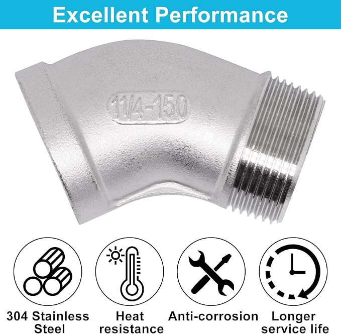 1PCS 45 Degree Elbow Fittings, 1-1/4" NPT Male to 1-1/4" NPT Female 304 - Image 4