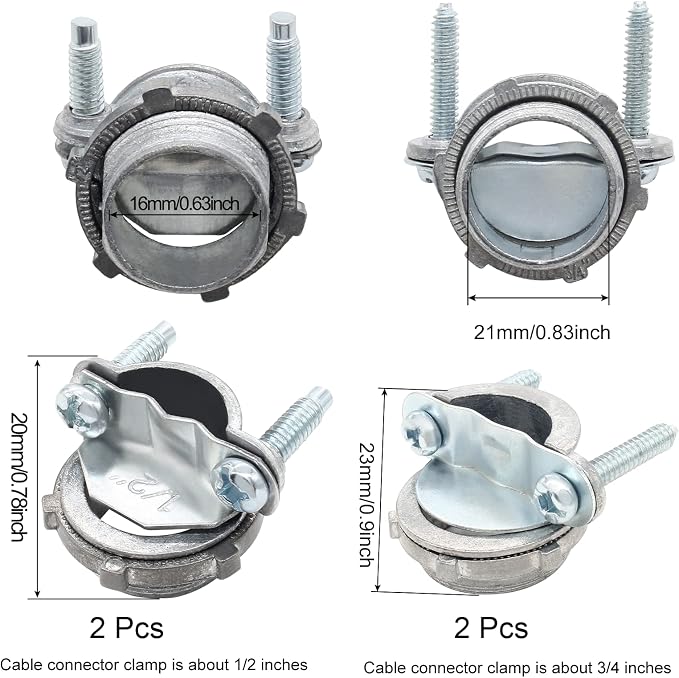 4 Pcs Clamp Cable Connectors, 1/2 Inch + 3/4 Inch - Image 2