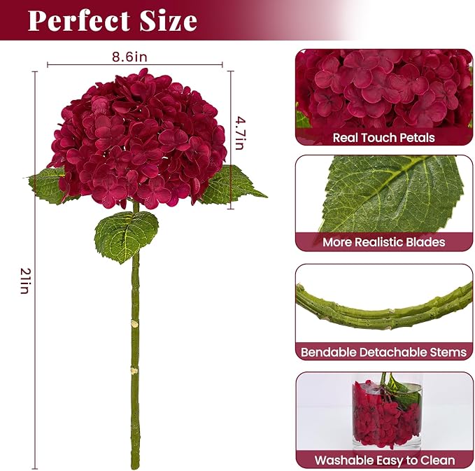 3Pcs 21in Latex Real Touch Hydrangea Artificial Flowers | Lifelike Large - Image 5