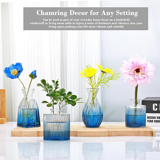 Glass Bud Vases 4 Pack, Small Deepblue Flower Vases - Image 4