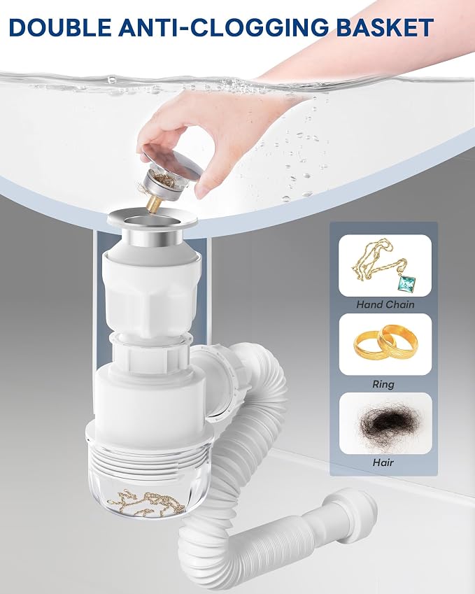 BOTEMY Polished Bathroom Sink Drain Kit - Image 6