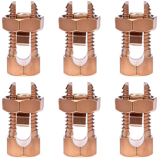 QWORK Grounding Split Bolt Connector, 6 Pack 6-10 AWG Solid Copper Ground Wire by QWORK