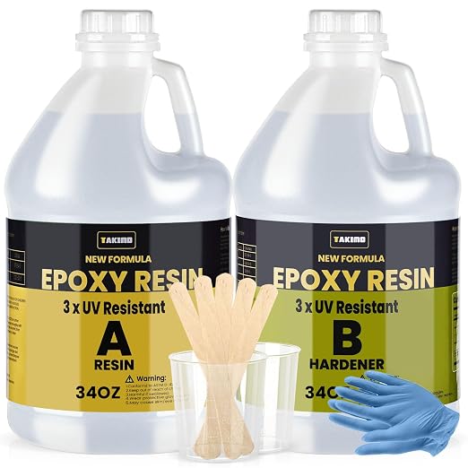 TAKIMO 68OZ 3X UV Resistant Crystal Clear Epoxy Resin Kit, 1:1 High Gloss | by TAKIMO