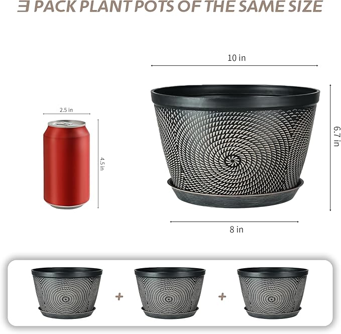 Quarut 10 Inch Flower Pots for Outdoor Indoor, 3 Pack Plastic Plant Pots | - Image 3