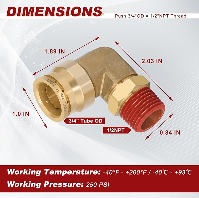90° Swivel Male Elbow, 3/4" Tube x 1/2" NPT, DOT Approved 2PCS | - Image 5