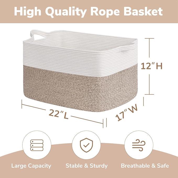 Goodpick 75L Extra Large Woven Blanket Basket, Light Brown | Decorative Storage - Image 3