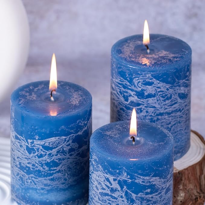 KONNI Layered Pillar Candles Set of 3, 2.8"x 4" Table Decor Ice Mist-Blue | - Image 6