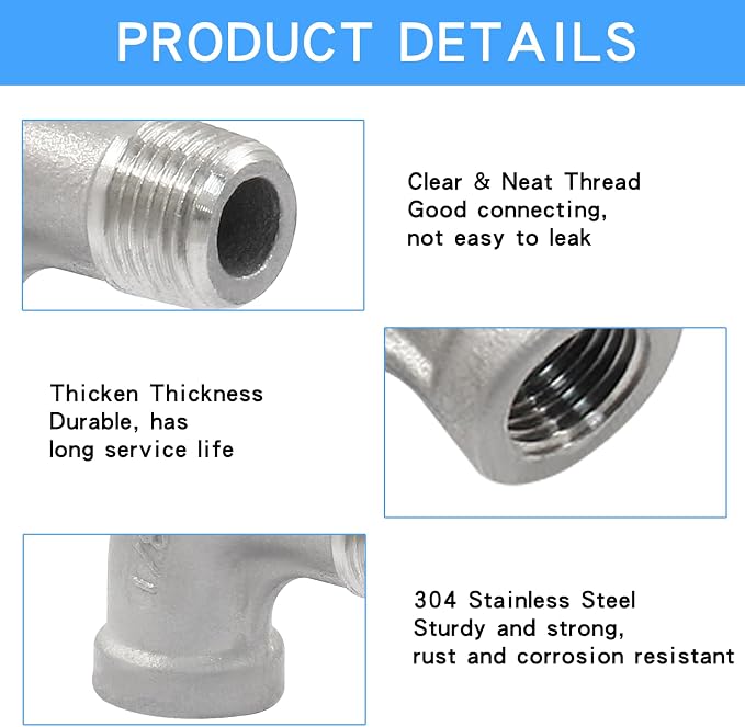 2Pcs 304 Stainless Steel 90 Degree Elbow Fittings, 1/8" NPT | Female x Male - Image 3