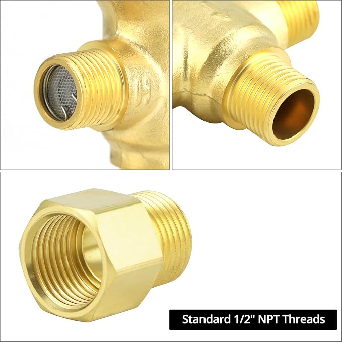 QWORK Thermostatic Mixing Valve, Solid Brass Pipe Water Valve - Image 4