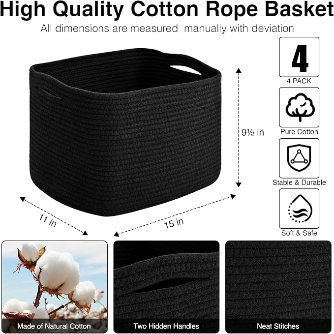 ICERZCZ Storage Baskets for Organizing & Shelves, Woven Cotton Rope - Image 3
