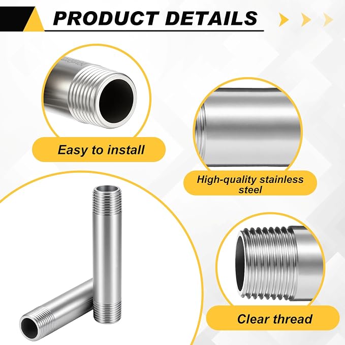 4 Pcs 304 Stainless Steel Pipe Fittings 1/2" NPT x 1/2" NPT Male Threaded 4" - Image 3
