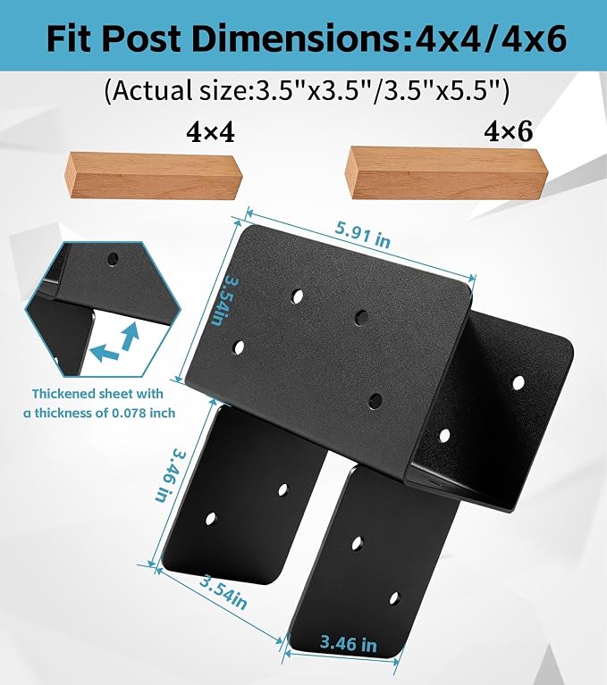 4 Pack 4x4/4x6 Heavy-Duty Post Bracket - Image 2