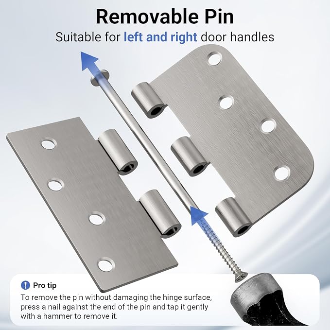 6 Pack Satin Nickel Door Hinges 4 Inch, Heavy Duty Iron Exterior/Interior Hinges - Image 3