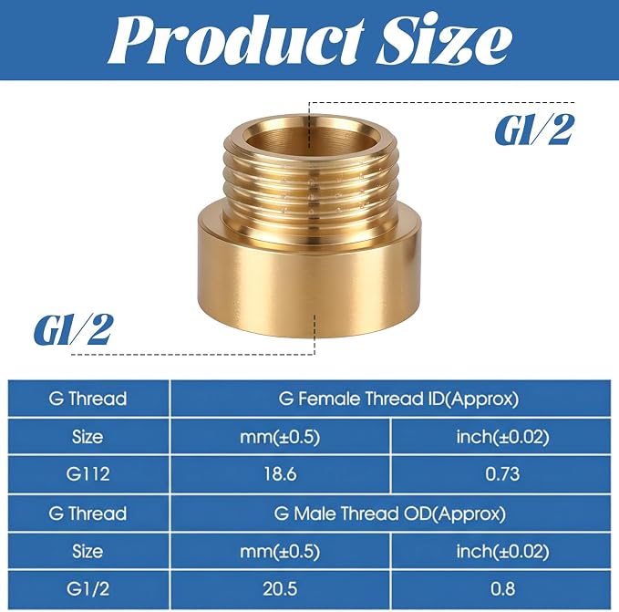 2 Packs 1/2 Male to Female Brass Fittings, Brass Pipe Fitting Adapter G Adapter - Image 3