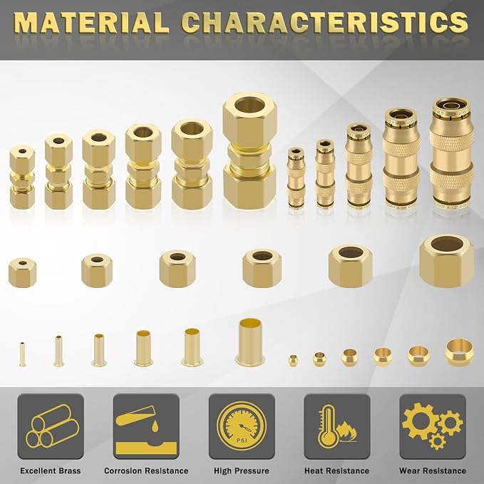178 Pcs DOT Quick Push to Connect Fittings Straight Union & Brass Compression - Image 3