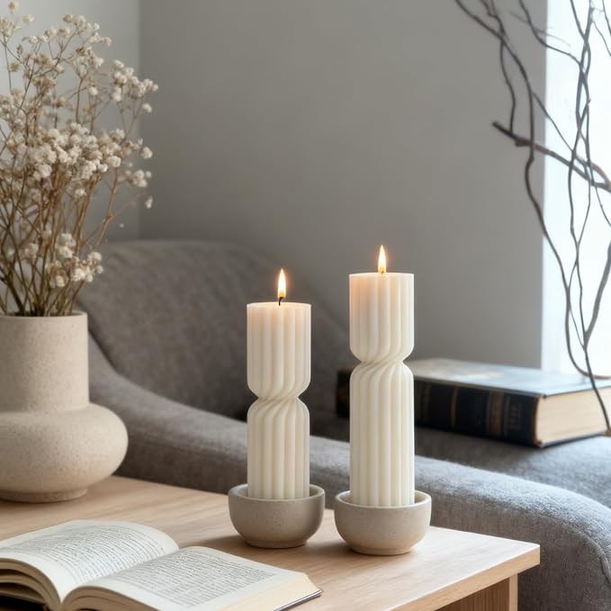 Set of 2 Ribbed Pillar Candles Handmade Soy Wax Scented Ribbed Candle - Image 5