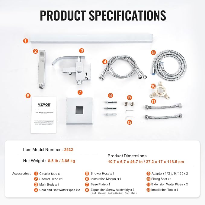 VEVOR Freestanding Bathtub Faucet, Floor Mount, Freestanding Tub Filler - Image 7