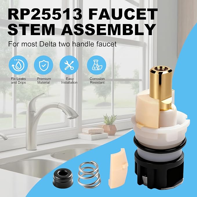 RP25513 Faucet Stem Replacement, Fits Delta 2 Handle Faucet Cartridge | 8pack - Image 6