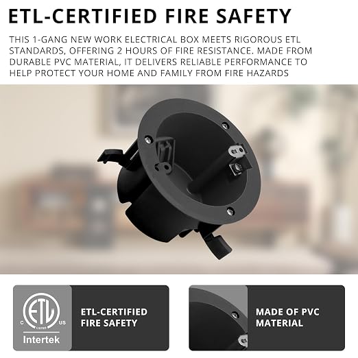 4" Electrical Round Outlet Black Box, 18 Cubic Inch ETL Listed Round Outlet Box - Image 6