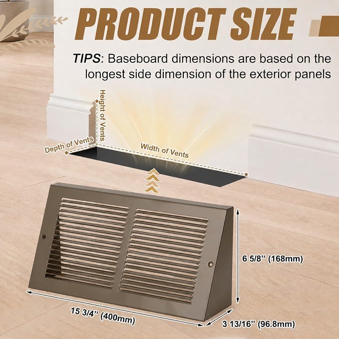 Honeydak 2 Pack Baseboard Register Vent Covers 14" x 6" Duct Opening - Image 2