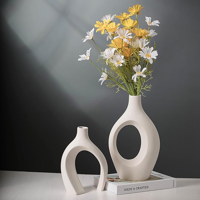 XL Beige Ceramic Vase Set of 2 for Modern Home Decor, Eclectic Entryway Modern - Image 7