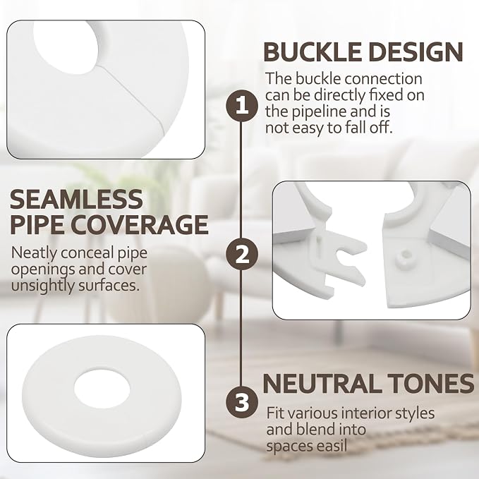 2 Pcs, 28mm Pipes | Self-Adhesive, Plumbing Cover Plates, - Image 4