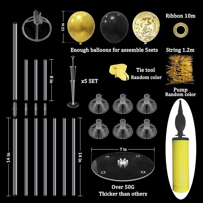 ZJDHPTY 5Set Black and Gold Balloon Stand Centerpiece Table Decorations | - Image 3