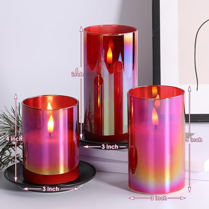 Red Glass Flameless Pillar Candles - Image 2