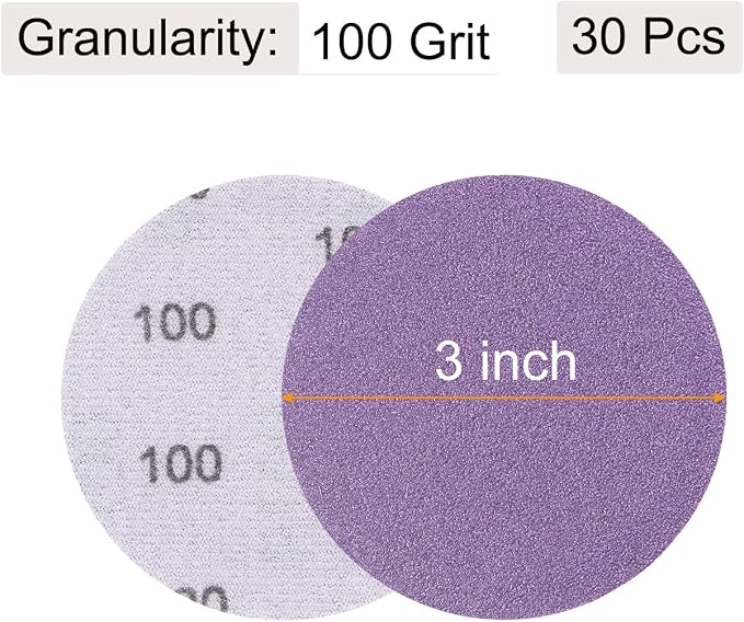 uxcell 30Pcs 3" Purple Sanding Discs 100 Grits Hook and Loop Sand Paper | - Image 3