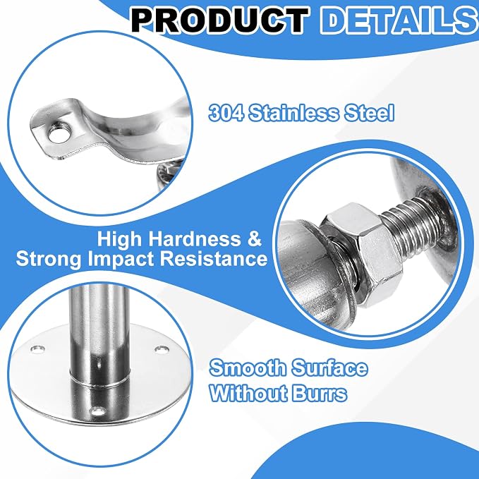 HARFINGTON 2 Set Wall Mount Ceiling Mount Pipe Supports 304 Stainless Steel - Image 4