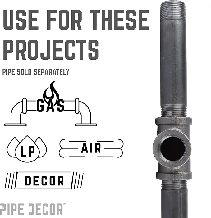 1/2" Tee Fitting, PIPE DECOR Black Malleable Iron Fittings Fit Standard 1/2 - Image 6