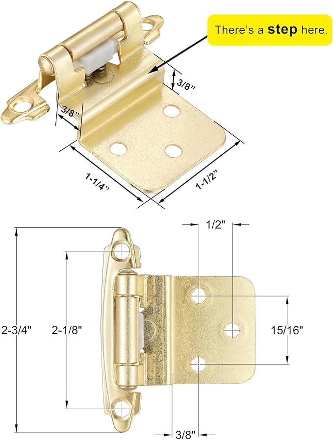 Gold Cabinet Hinges, 3/8” Inset, 10 Pack | - Image 2