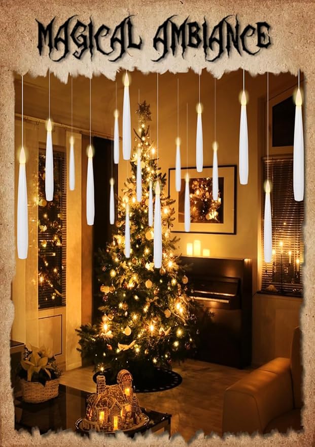 GenSwin Flameless Floating Candles Wand Halloween Decorations White 22pcs | 6H - Image 4