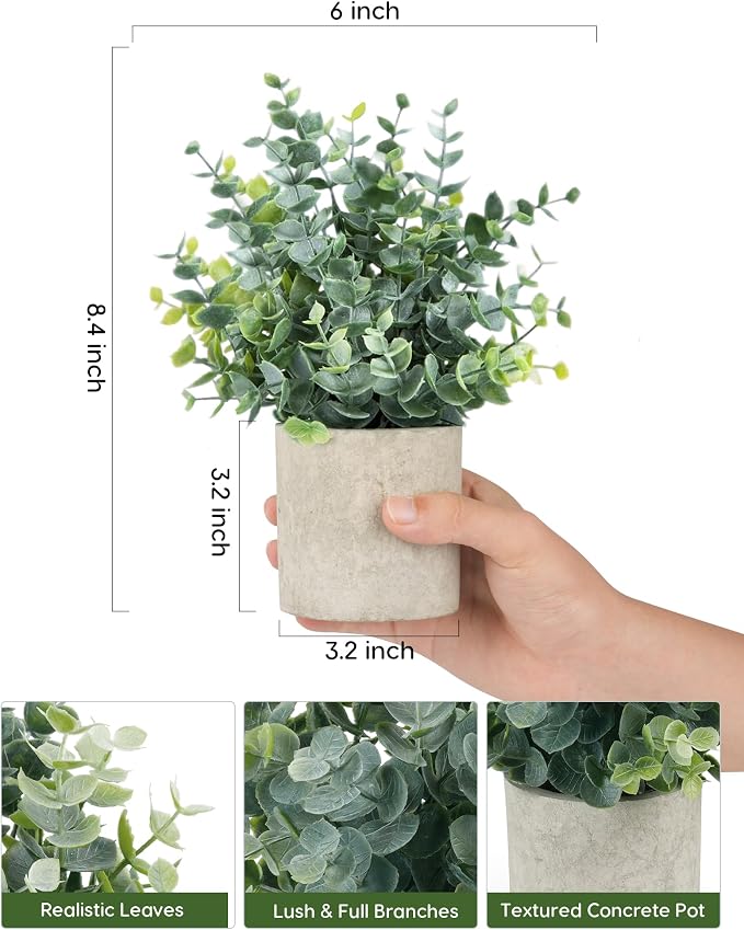 Velener 2 Pcs Small Fake Plants Eucalyptus, Artificial Plants Indoor - Image 2