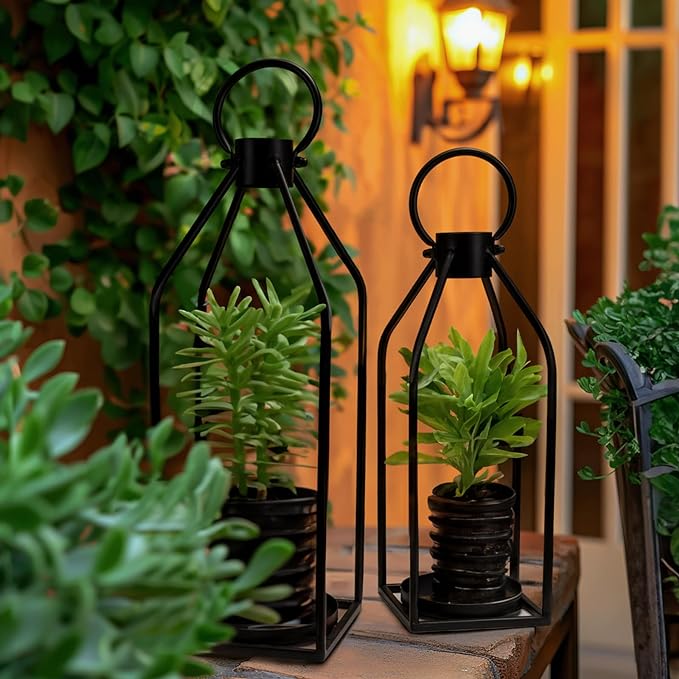 Homemory Modern Farmhouse Black Metal Lanterns 2PCS - Image 4