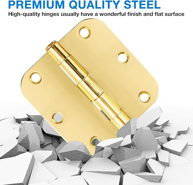 Door Hinges Polished Brass 3.5 Inch Interior Door Hinges Bright Gold 12 Pack - Image 5